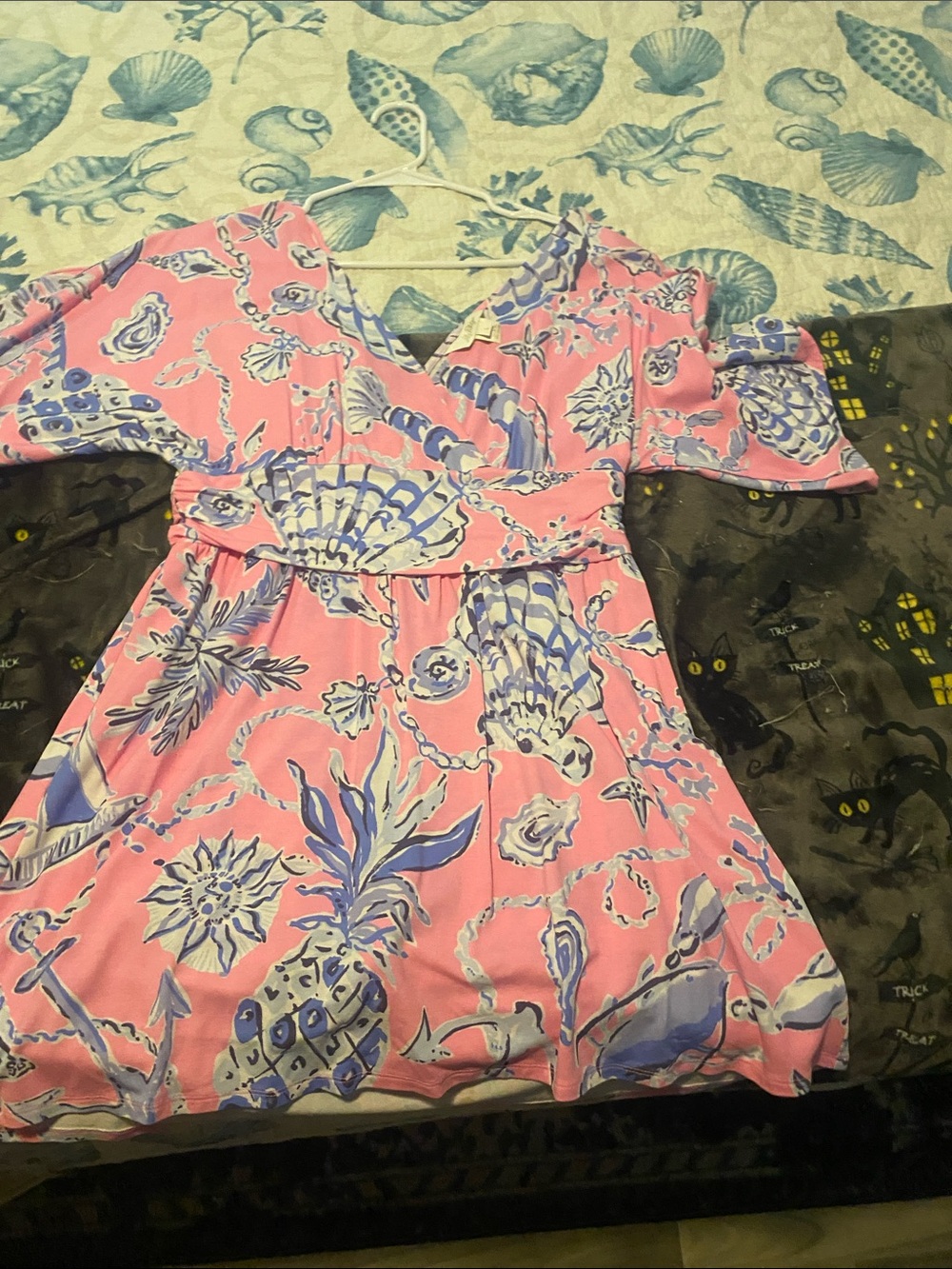 Lilly Pulitzer Pink Midi Dress with Blue Sea Life Print